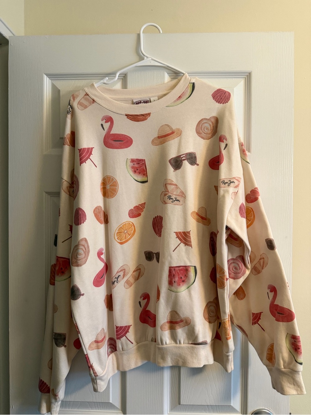 Ron Jon Cream Sweatshirt with Pink Flamingo & Citrus Print